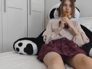 Preview 5 of Innocent schoolgirl sucks a lollipop with saliva, showing her sexy feet and really wants to be gaspe