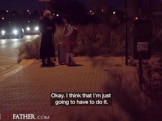 Dick in a box and rough big dick anal for girl who missed the last bus home