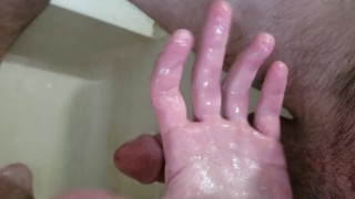 Shower jerk off , look at all the cum
