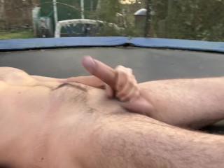 Risky Jerk off from Big Cock on Public Trampoline