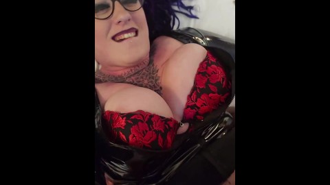 BBW being fucked POV wearing PVC and red bra