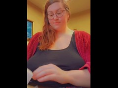 Desk-Ridden Secretary Stuffs Her Face & Plays With Her Bloated Belly In The Office