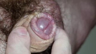 Midget jerk off uncut dick, play with foreskin and cum!