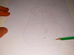 Big ass Anime girl in fishnet stockings pissing lying down