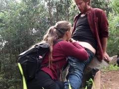 Best risky public blowjob during hike with huge cumshot in mouth at the end