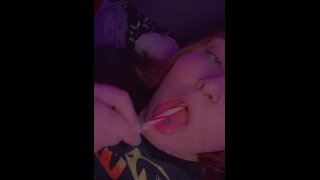 Sucking my OWN cum off lollipop. So good!