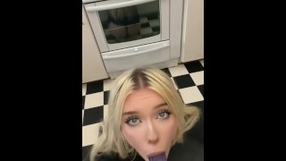 Petite girl sucking  her 7 inch dildo in the kitchen - More content on my Onlyfans