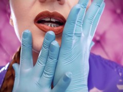 ASMR video hot sounding - blue nitrile gloves fetish close up video