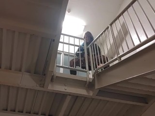 MILF Squirts off Public Parkade Stairs