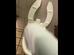 Walking talking heading to public restroom desperate to piss crowed people southern accent