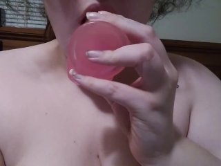 Blowing my pink dildo