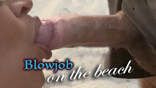 Hot Beach Blowjob, plage publique coucher de soleil, grosse bite belle journée
