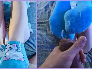 Cum on Feet in Socks after Perfect Wet Pussy Fuck. Perfect Close up Footjoob. Foot Fetish.