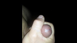 Hard cock dripping with cum from amateur masturbation.