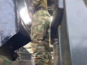 Preview 2 of Horny Colombian soldier jerks off on a military boat in public