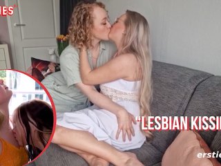 big tits, blonde, tattoo, lesbian kissing