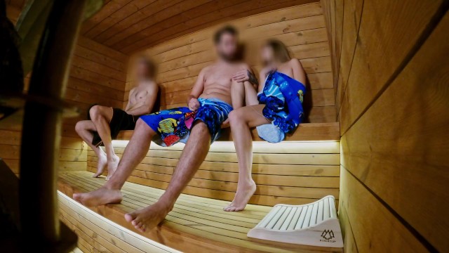 SAUNA ADVENTURE PT1: I show my hard cock to three people in the sauna