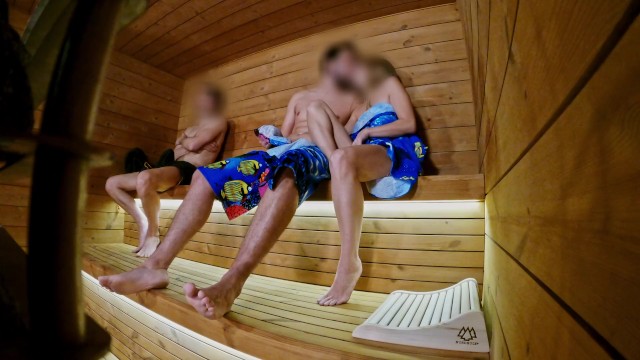 SAUNA ADVENTURE PT1: I show my hard cock to three people in the sauna
