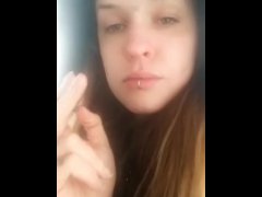 Stoner Beth Smoking a Marijuana Cigarette Outside