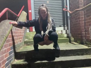 Pissing on a public staircase