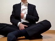 Preview 3 of Japanese young guy in suit jerk off and cum inside his underwear