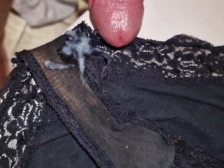 massive cumshot, solo male, dirty panty fetish, fat cock