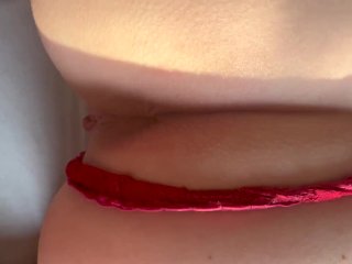 Valentine's Day fuck and figering in red thong, pussy farts and ejaculating to her asshole POV