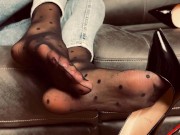 Preview 4 of Louboutins, Jeans & Nylon Ankle Socks POV Footjob From Adeline Murphy