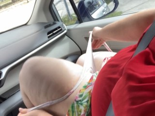 Big Ass MILF Mom with Big Tits Caught Masturbating Publicly in Car & getting Fingered, POV, JOI, Cum