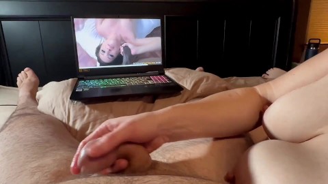 Humiliating husbands white cock, while watching BBC porn