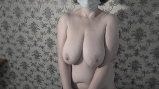 Mature BBW MILF gets naked and shows her big saggy soft natural tits.