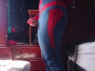 Fat spiderman jerks off