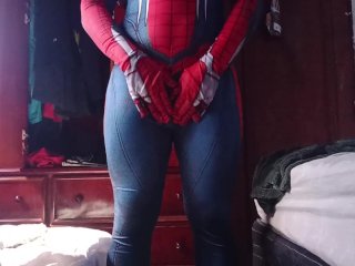 Fat spiderman jerks off