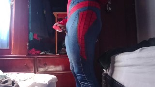 Fat spiderman jerks off