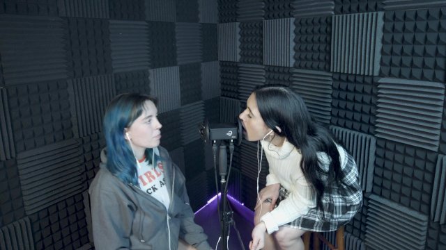 ( Lesbian ASMR Porn ) 2 Girls Find a Mic and Quickly the Clothes Come Off