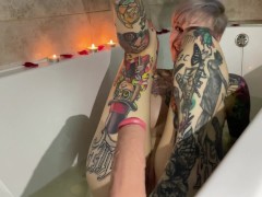 Tattooed teen girl creampied and squirt in bath  on Valentine's Day