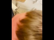 Preview 5 of Tattooed bi guy sucks off his bro in the bathroom CIM
