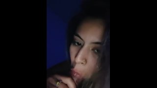 Hispanic Woman Sucking Her Penis