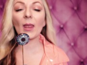 Preview 4 of ASMR: blue nitrile gloves and candy sucking, wearing pink PVC coat, girl in braces (Arya Grander)