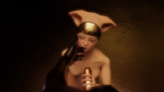 Bastet wil geneukt worden door Osiris, 3D hentai, tedere animatie, schattig harige catgirl.