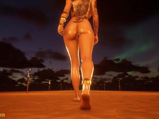 Naked bitch in oil walks barefoot in the desert Wild Life