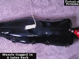Tiny Slut is Muzzle Gagged Then Locked In A Latex Sack & Made to Cum On A Magic Wand!