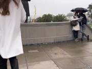 Preview 2 of Relaxing girl rain walking with pussy and tits showing in public