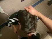 Preview 4 of Sucking Uncut Cock in Gym Bathroom