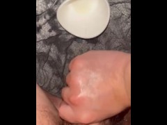 milking my cock till I cum in a pinch bowl