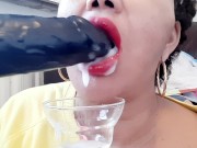 Preview 1 of Deep Throat Slut Plays Bukkake With Real Thick Cum