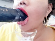 Preview 3 of Deep Throat Slut Plays Bukkake With Real Thick Cum