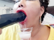 Preview 5 of Deep Throat Slut Plays Bukkake With Real Thick Cum
