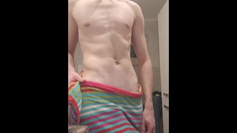 Skinny boy cum after shower