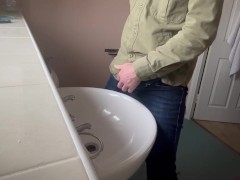 Big cock horny guy masturbating to sink / basin on a relaxing day off